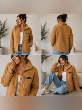 Columbia Sherpa Fleece Jacket Tan Zip Up Cozy Womens XS